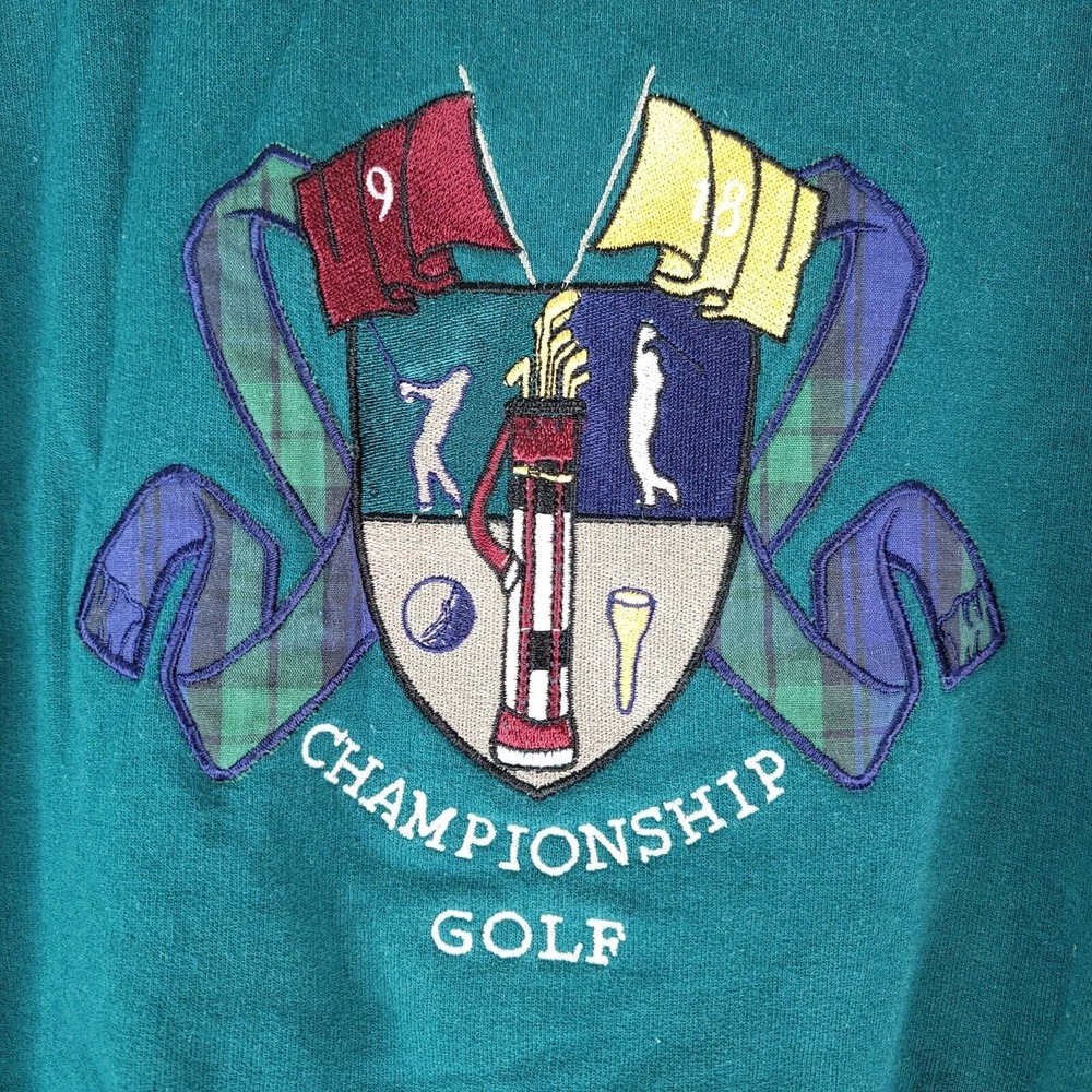 Vtg‎ Jantzen Sweatshirt XL Green Championship Golf Embroidered Pullover 90s Y2K